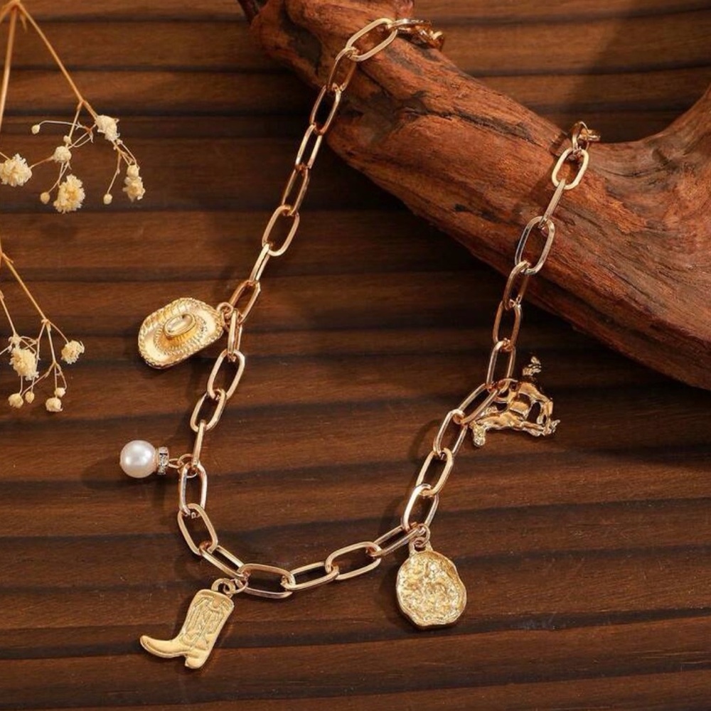 Western Necklace Gold Charm Necklace Cowgirl Cowboy Style Southwestern Style
